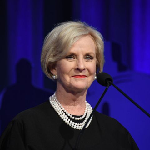 Cindy McCain in a black dress caught on the camera while giving a speech.